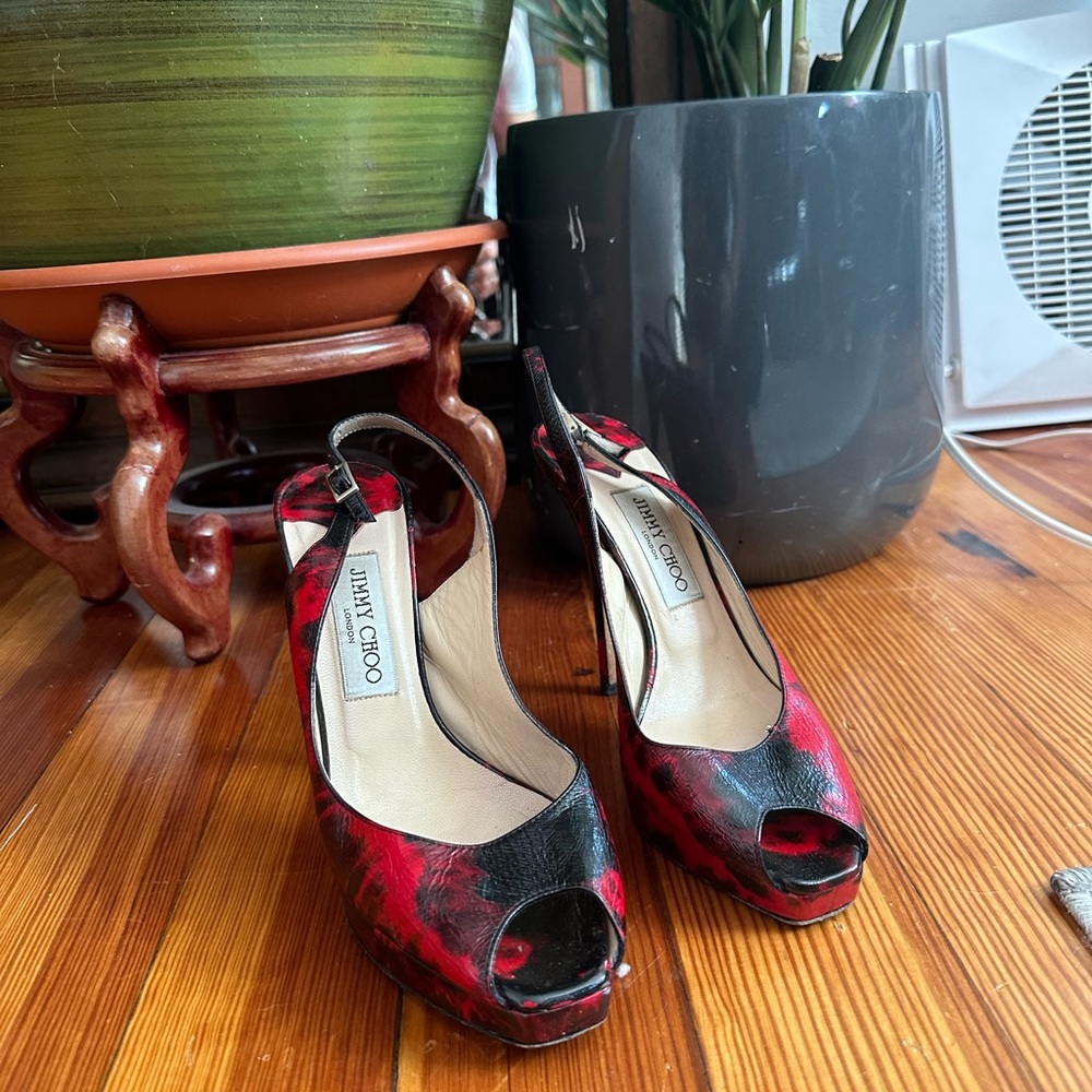 Jimmy Choo Red and Black Stiletto Heels